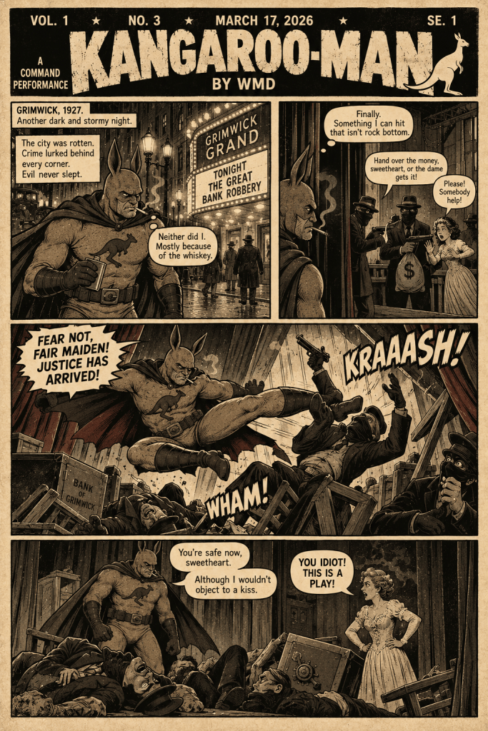 page one of episode 3 of Kangaroo-Man a web comic superhero noir detective series